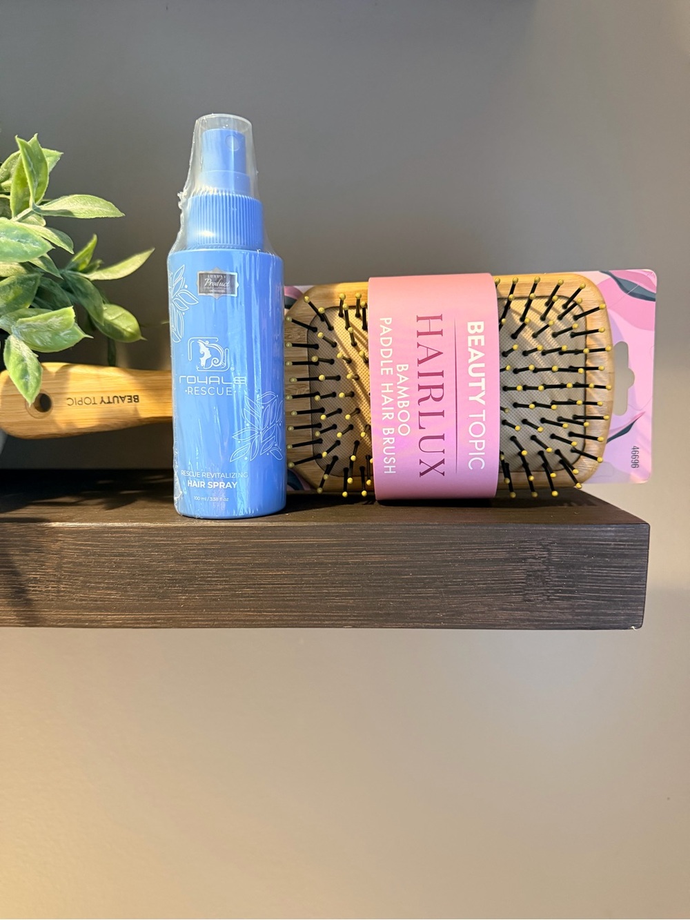HairLux Bamboo Paddle Brush with Royale Rescue Revitalizing Hair Spray